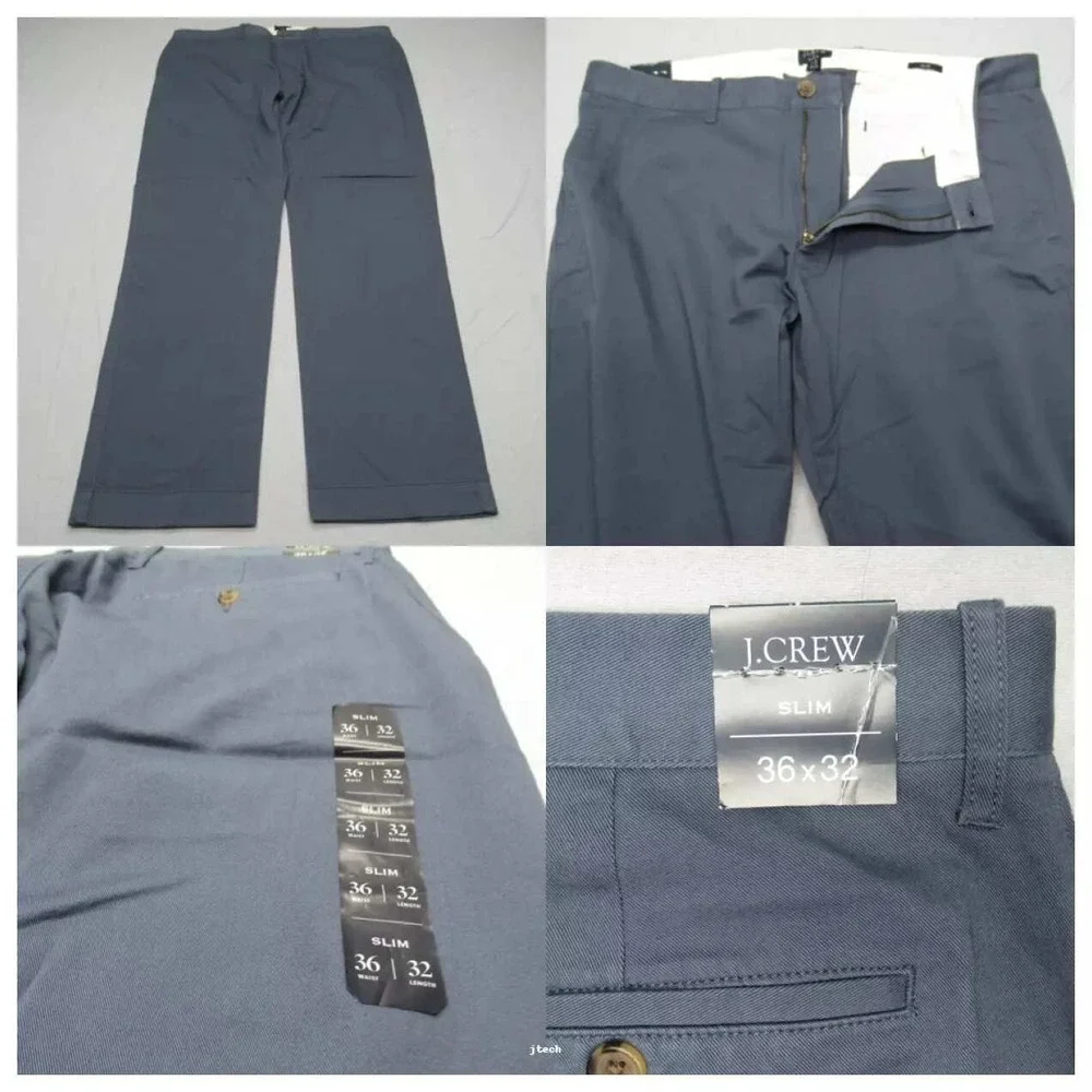 J Crew Flex Chino Pants Men 36x32 Gray Wide Leg Flat Straight Slim Fit NWT